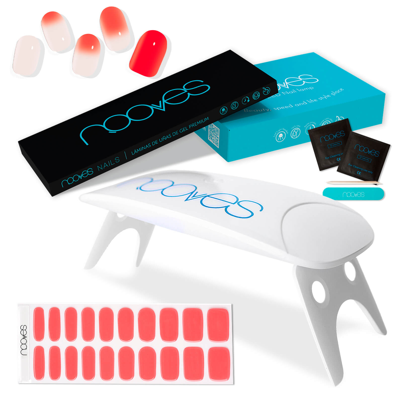 Pack Lámina de uñas de gel Premium precurado Nooves Nails Diseños Rojos + Lámpara uñas UV/LED PORTÁTIL 8w