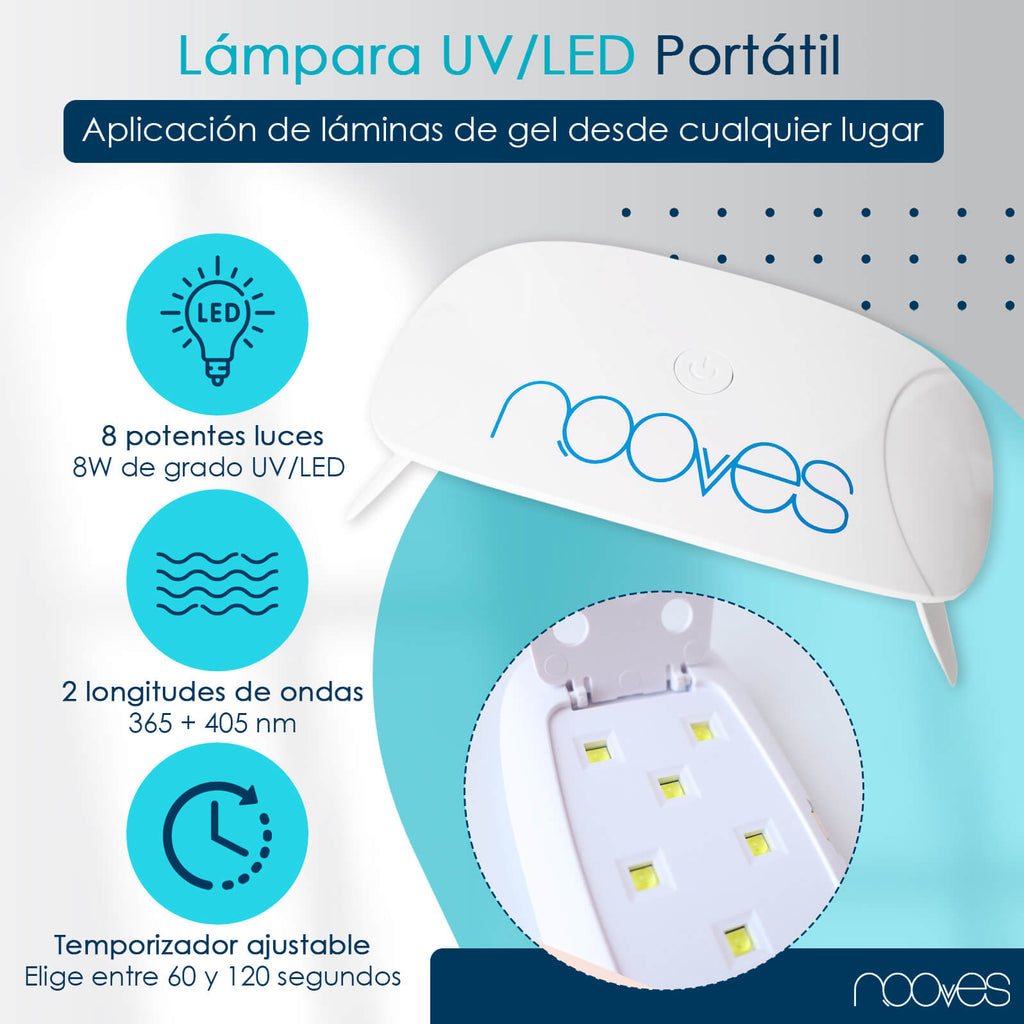 Pack Lámina de uñas de gel Premium precurado Nooves Nails Diseños Rojos + Lámpara uñas UV/LED PORTÁTIL 8w