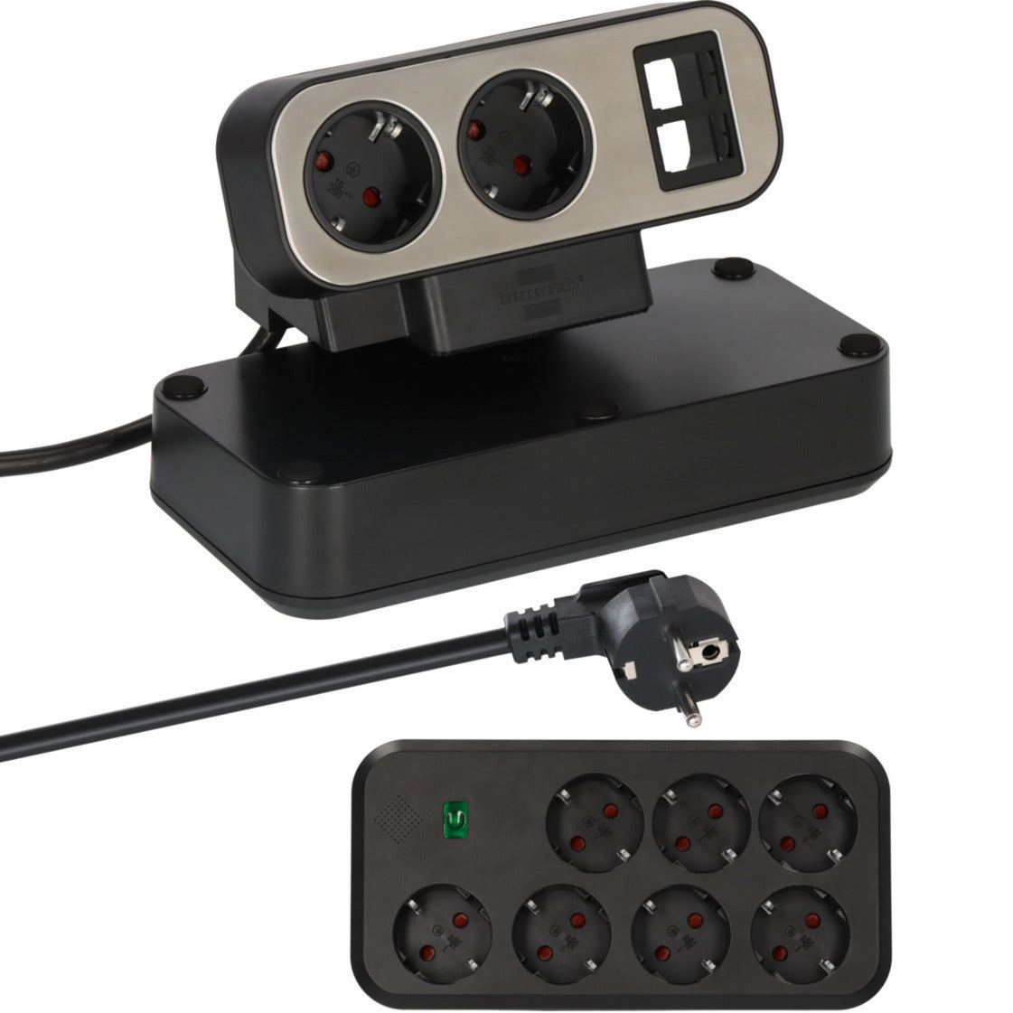 Brennerstuhl estilo duplex socket with switch and overvoltage protection socket (black silver, 2x slot for keystone modules)